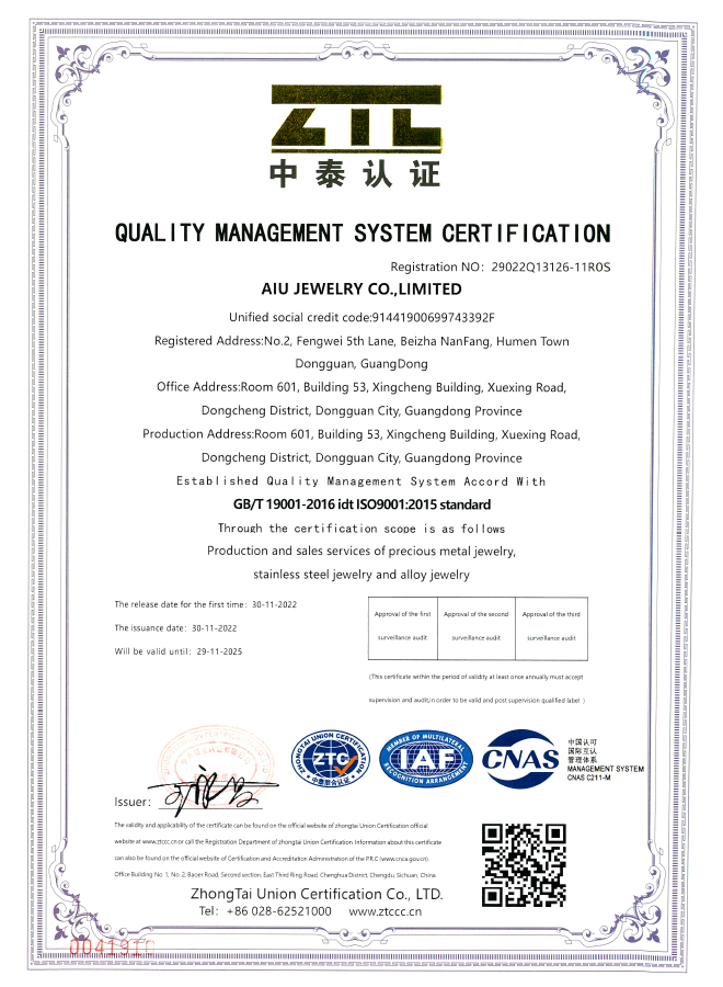 AIU ISO9001 certificate