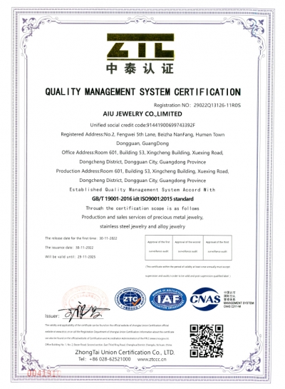 AIU ISO9001 certificate