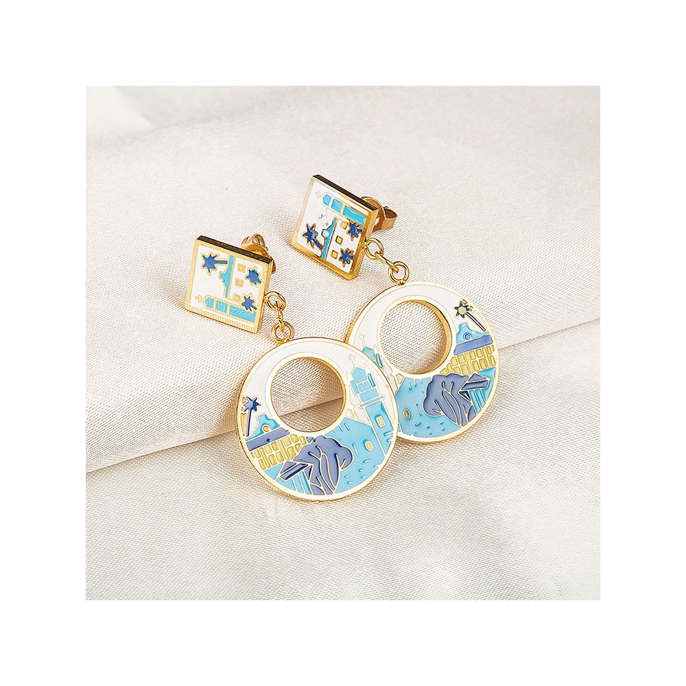 Fashion women jewelry real 14k 18k gold plated earrings engraved design custom ear studs enamel