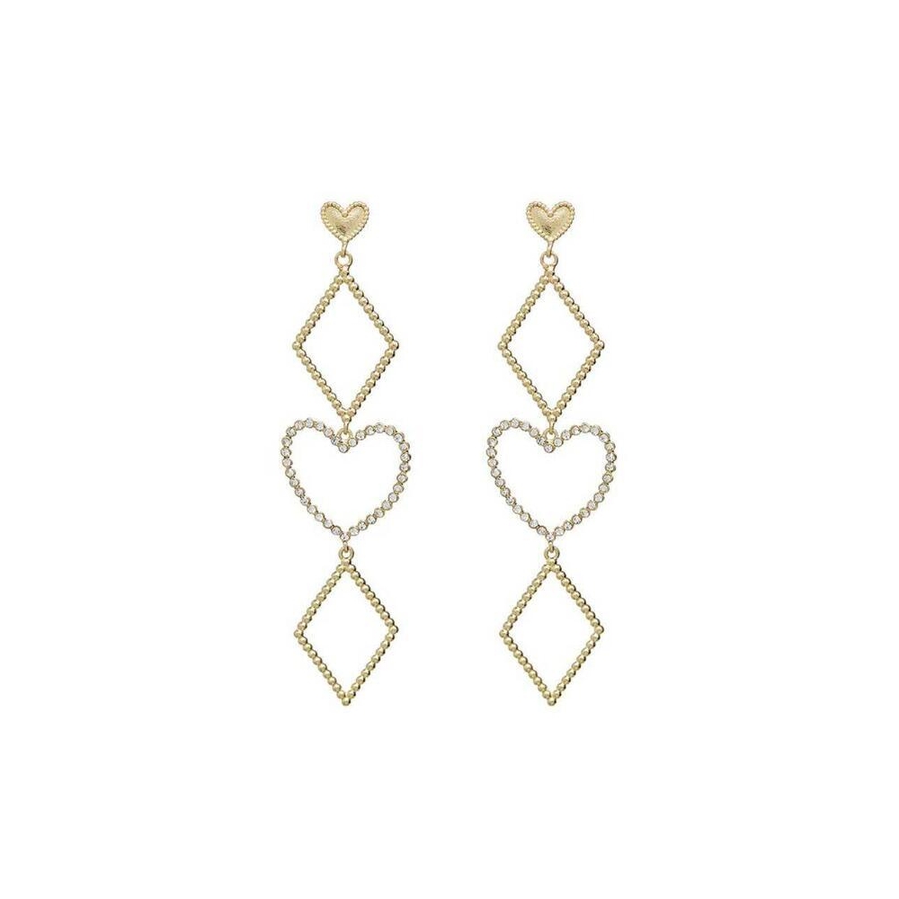Fashion ladies jewelry real 14k 18k gold plated hollow geometric design cubic zirconia heart earrings