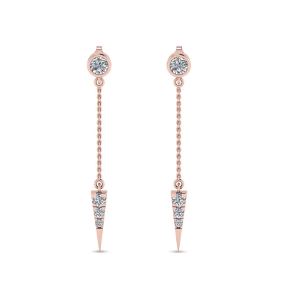 Manufacturer fashion women stud earring shiny cubic zirconia link chain long hanging earrings rose gold