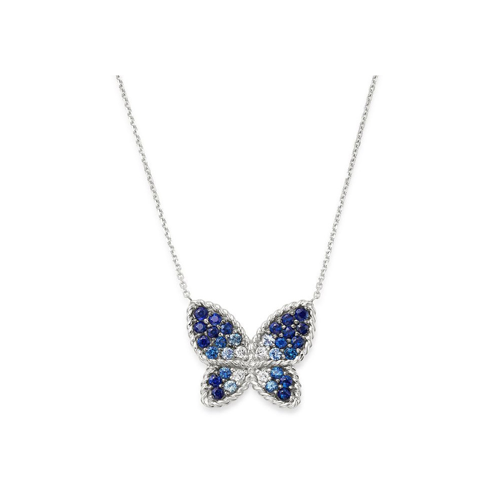 Manufacture 925 sterling silver women jewelry gemstone cubic zirconia blue butterfly necklace