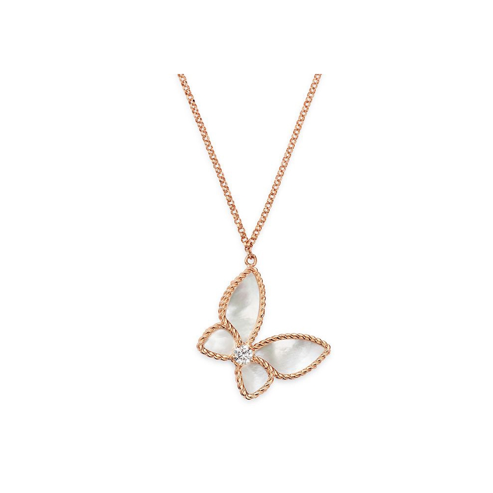 Manufacturer popular long chain pendant necklace women rose gold plated twist mother of pearl butterfly necklace