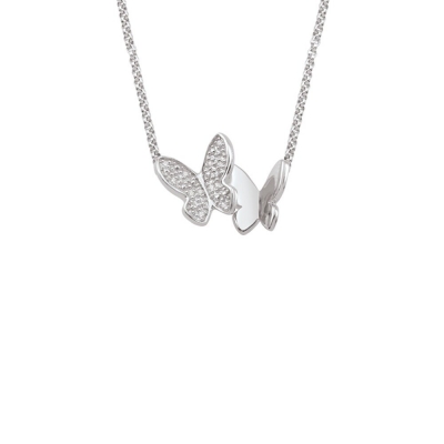 Manufacture 925 silver high quality fine jewelry women cubic zirconia butterfly necklace sterling silver