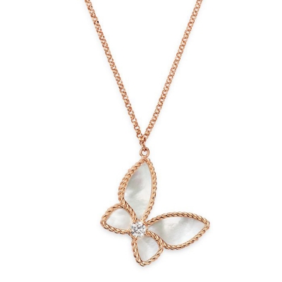 Manufacturer popular long chain pendant necklace women rose gold plated twist mother of pearl butterfly necklace