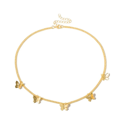 Manufacture fashion jewelry women real 14k 18k gold plated small charm butterfly choker necklace