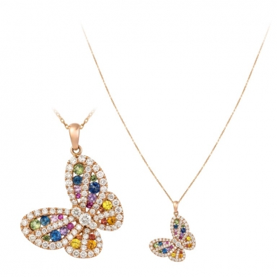 Manufacture women jewelry real 18k gold plated cubic zirconia rainbow gemstone colorful butterfly necklace