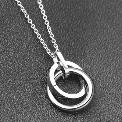 Manufacture simple design high polished double circle pendant necklace stainless steel jewelry
