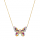 Manufacture women jewelry real 18k gold plated cubic zirconia rainbow gemstone colorful butterfly necklace