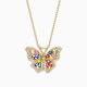 Manufacture women jewelry real 18k gold plated cubic zirconia rainbow gemstone colorful butterfly necklace