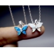 Custom high quality women jewelry white cubic zirconia 925 sterling silver fire blue opal butterfly necklace