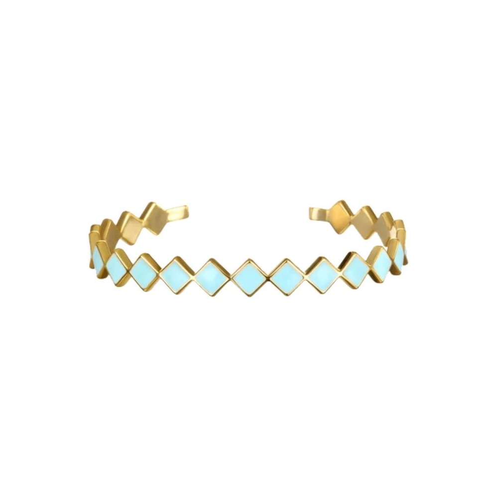 Open adjustable bracelet banfle real 18 14k gold plated geometric cuff enamel bangle
