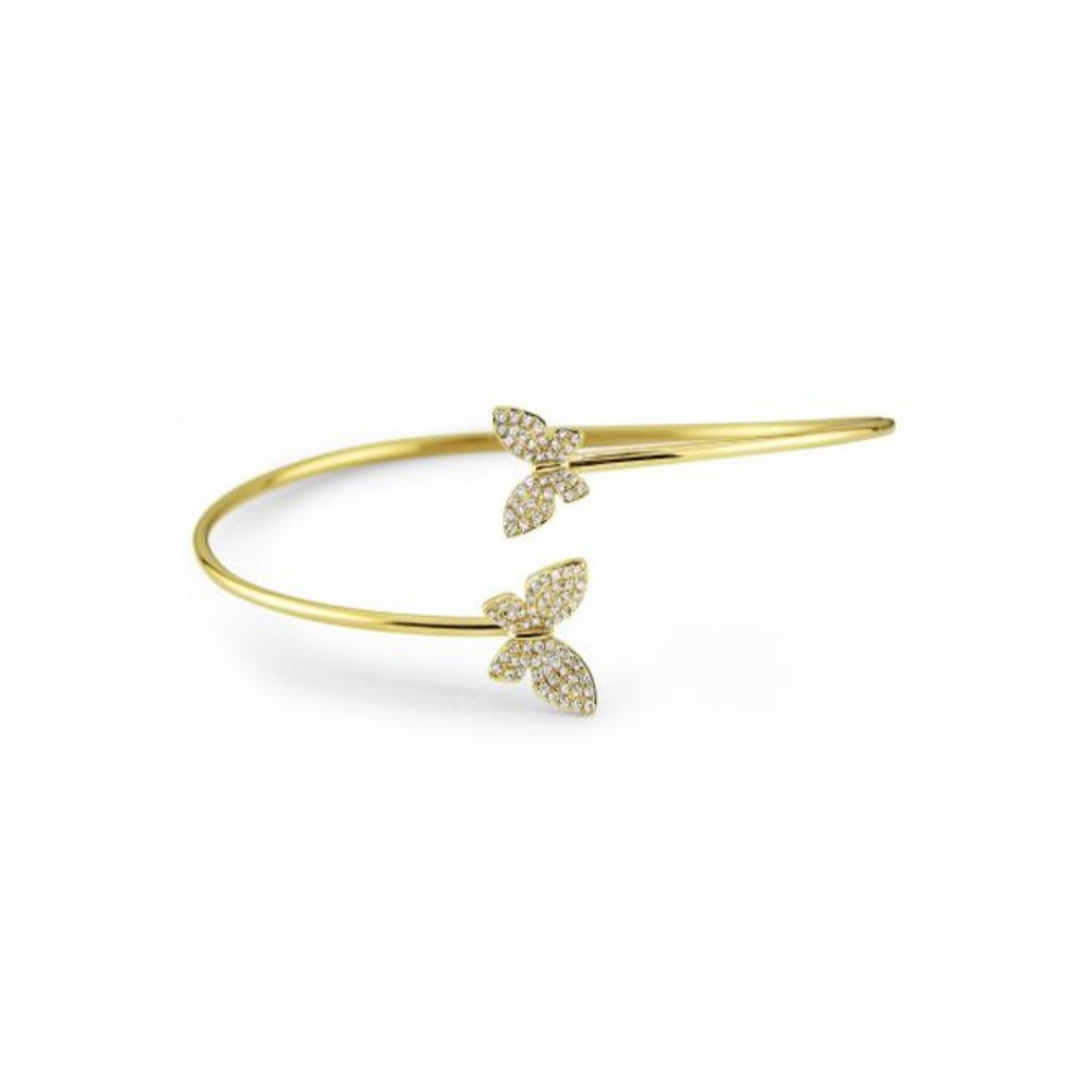 Manufacture open adjustable bracelet fashion women jewelry shiny cubic zirconia butterfly bangle
