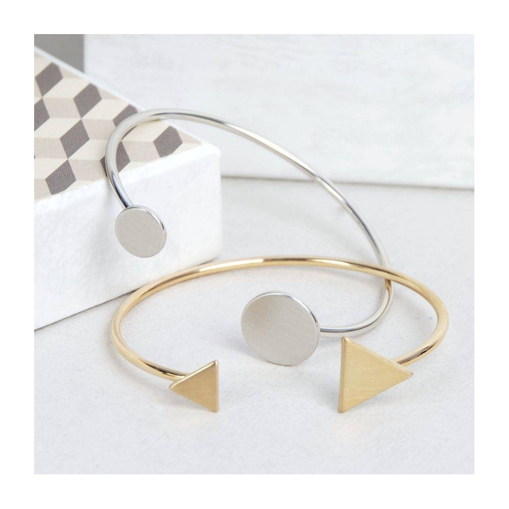 Manufacture simple design fashion jewelry brushed matte effect open adjustable geometric cuff bangle