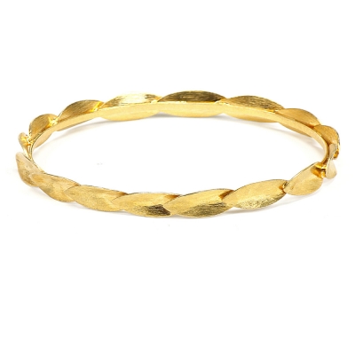 Manufacture high quality jewelry custom brushed leaf design real 18k gold plated bracelet bangle
