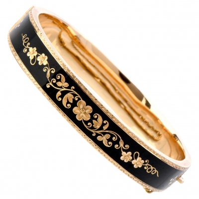 Manufacture real gold plated jewelry engraved hawaiian Maori samoan design black enamel bangle
