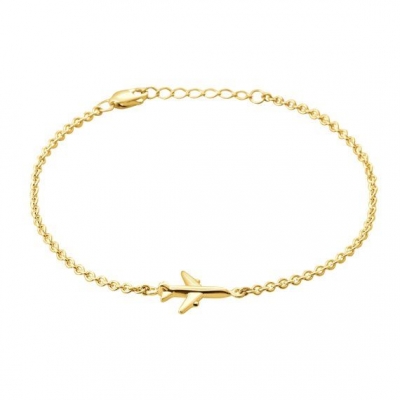 Manufacture fashion jewelry simple design custom real 18k gold plated airplane charm bracelet