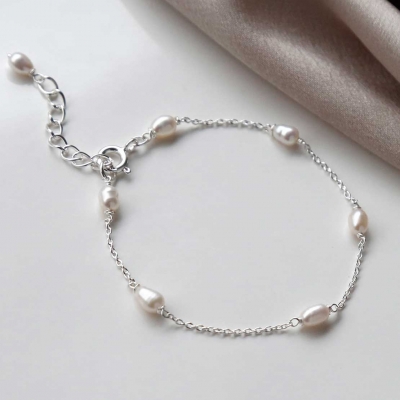 Custom natural freshwater pearl jewelry link chain 925 sterling silver bracelet for women