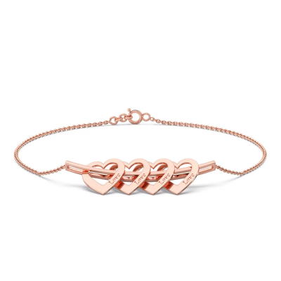 Manufacture letter engraving heart charm bracelet design custom rose gold plated bracelet for women