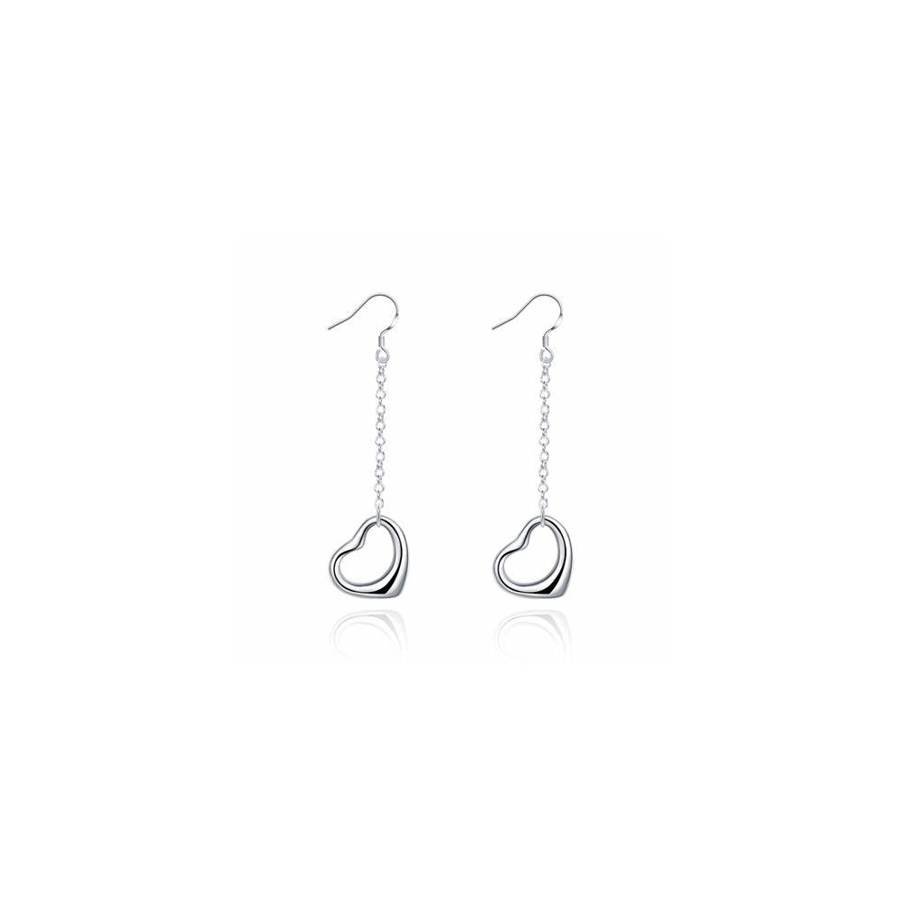 925 silver rhodium-plated drop earring, elegant heart pendant chain earrings