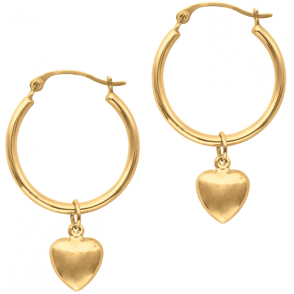 Lovely Heart Pendant hoop earrings 14k solid gold jewelry earrings