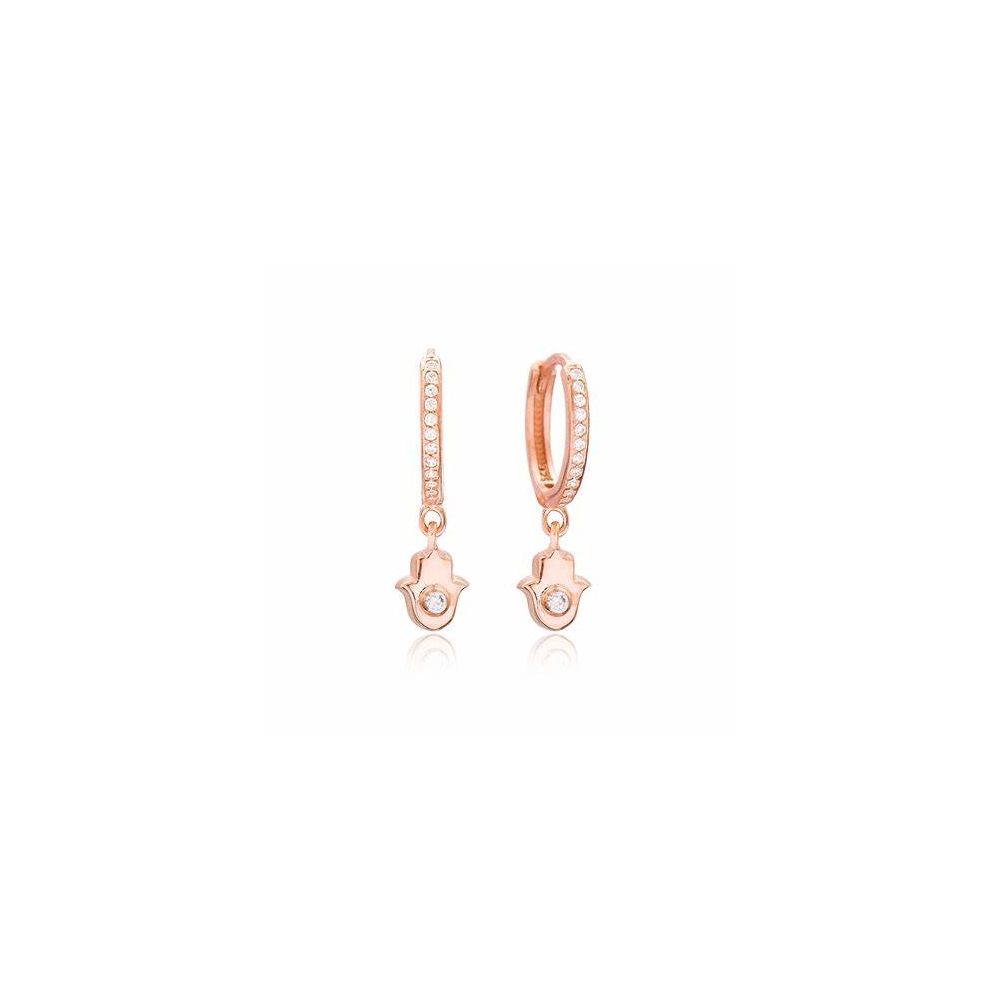 Rose gold minimal earrings, Devil‘s Eye Religious Hand pendant earrings