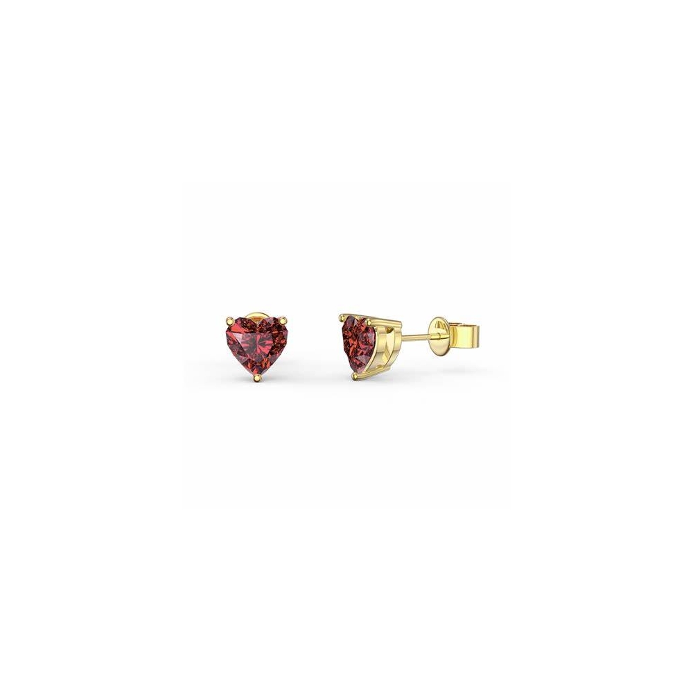Heart stud earrings plated in 18 karat gold Red garnet 925 silver stud earrings