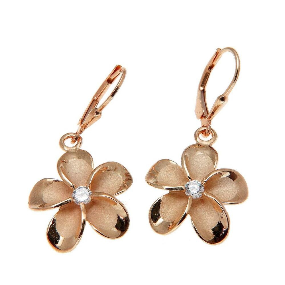Island style plumeria earrings, 18k gold plated Hawaiian plumeria earrings
