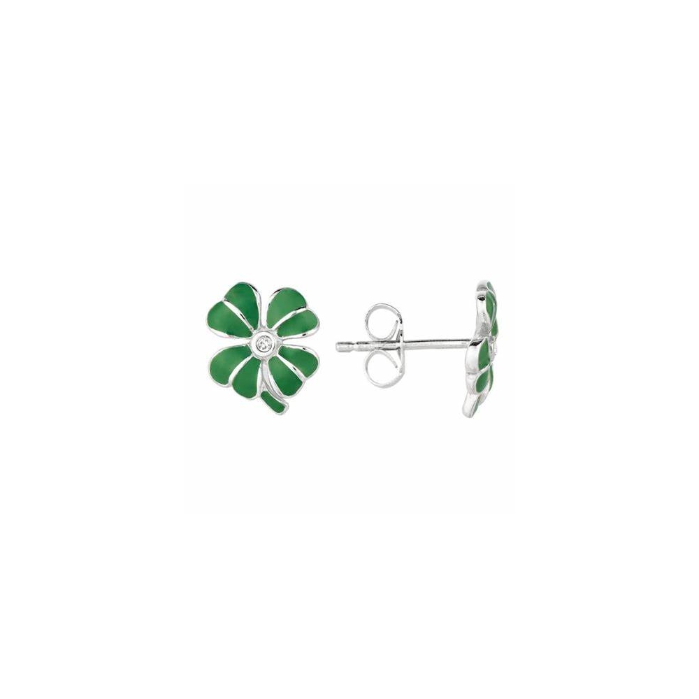 Custom enamel silver earrings,Green enamel four-leaf clover earrings