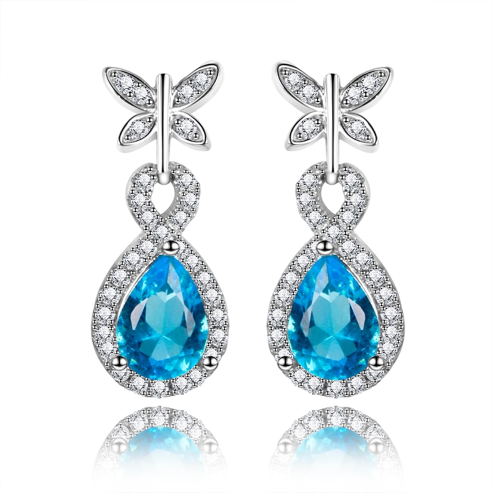 Gem stone earrings for women ,925 silver blue Topaz earrings