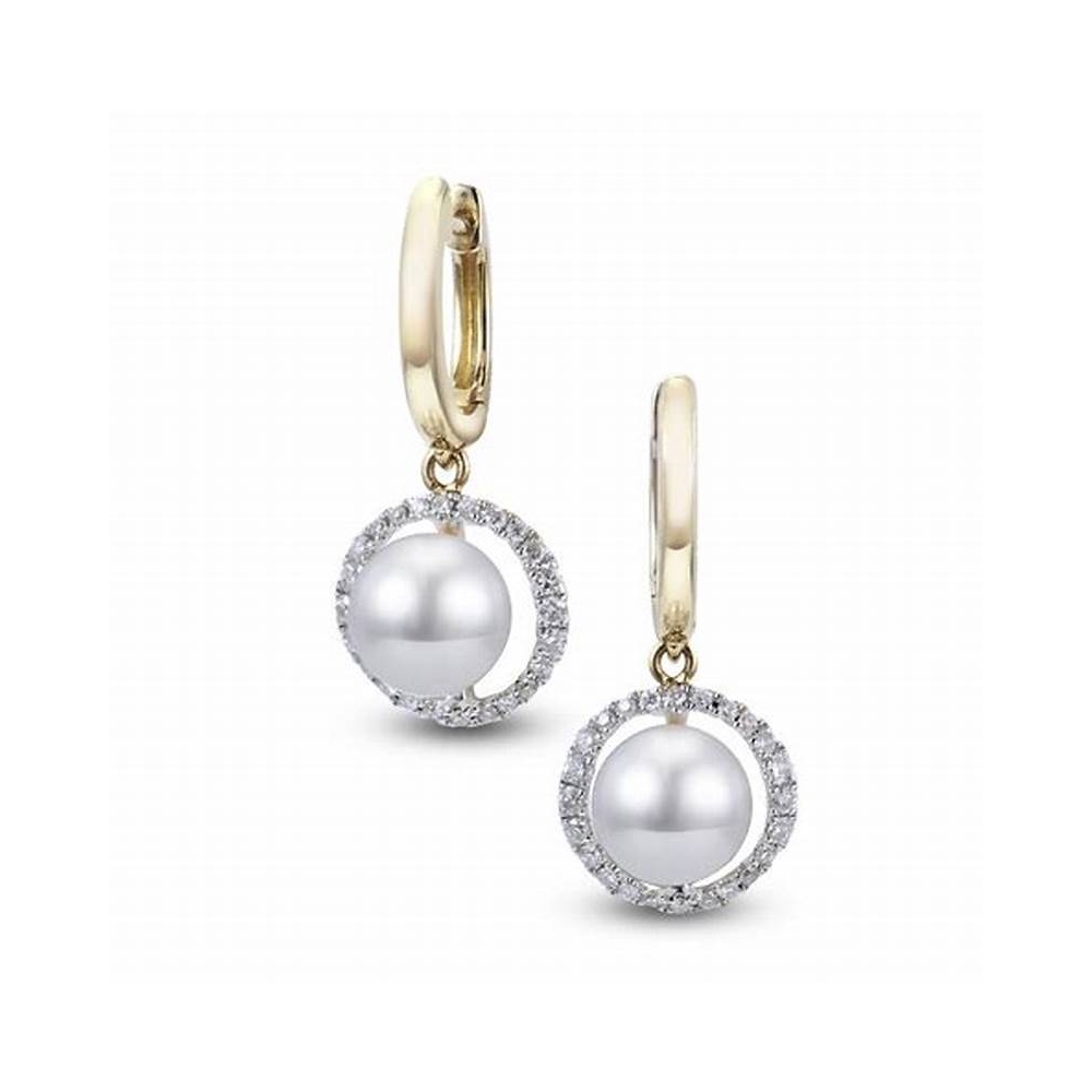 925 sterling silver 18k gold plated earrings，white pearl earring for women