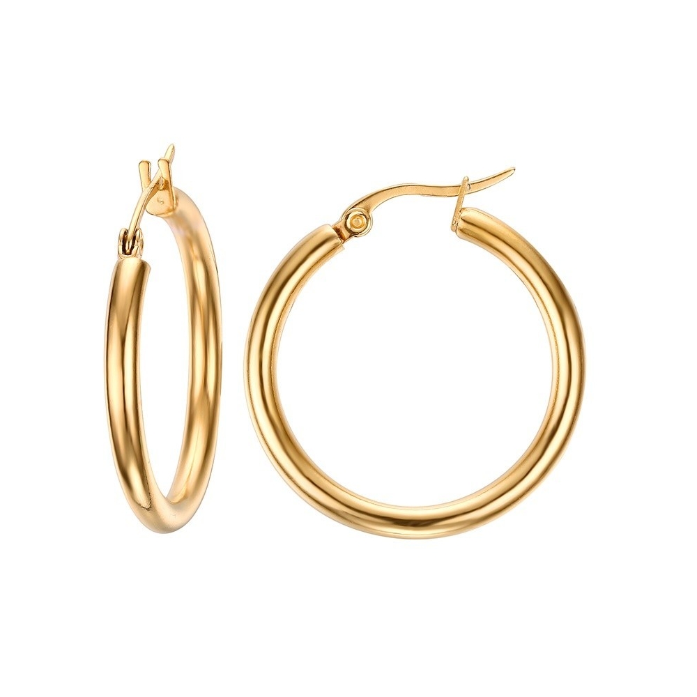 Minimalist stylish large hoop earrings with customizable size 14K gold-plated stainless steel hoops