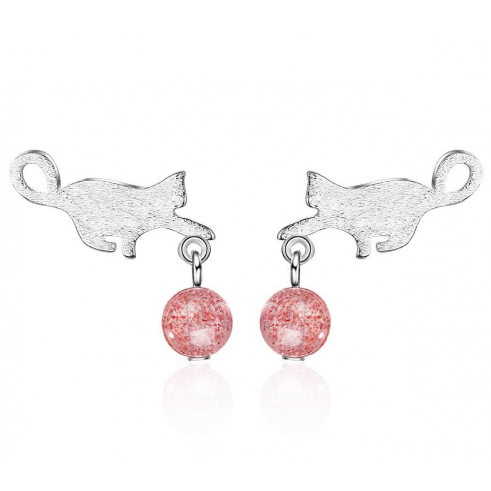 Stylish cat Zircon Earrings, 925 silver pink Zircon Cute earrings for women