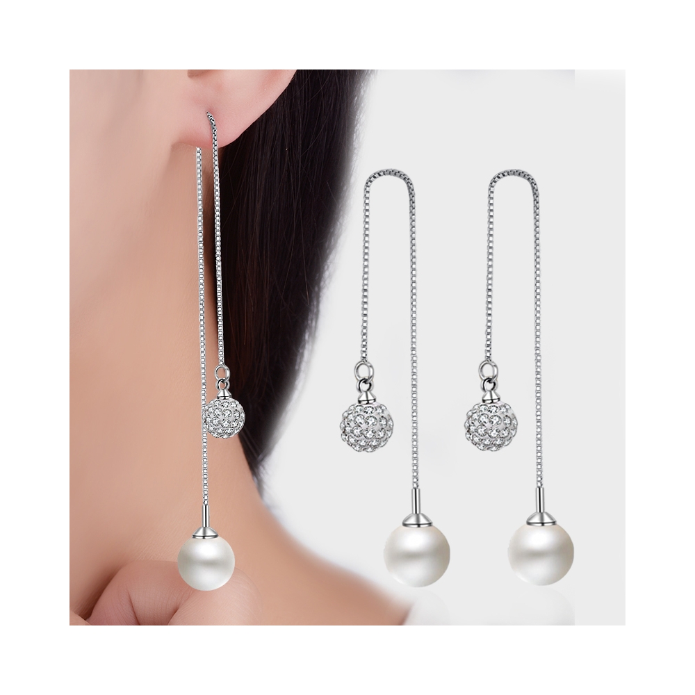 Delicate Pearl earrings, 925 silver long chain pearl earrings for women