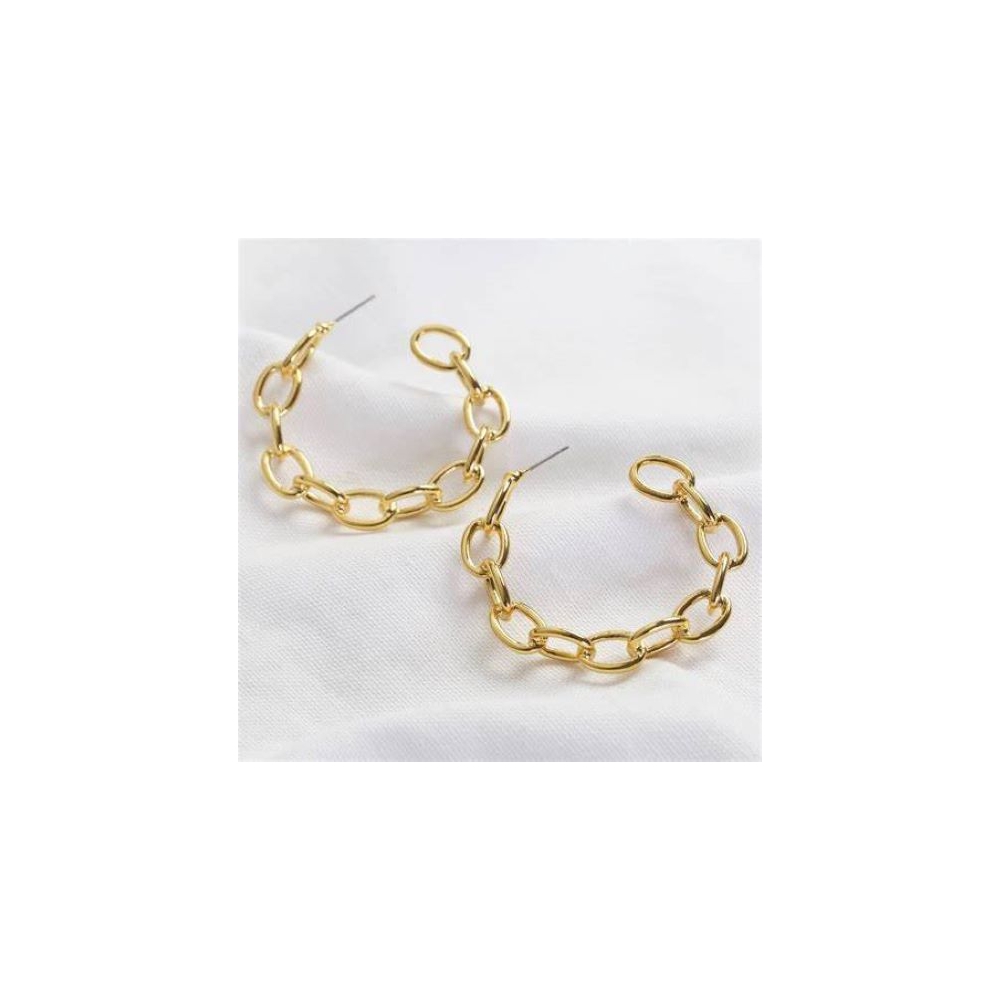 Custom 18K PVD gold plated 316 stainless steel hoop earring, fashionable paper clip chain earring