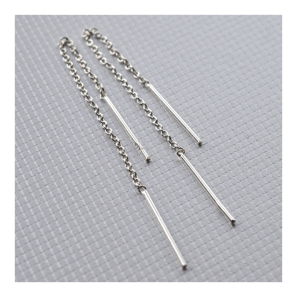 925 sterling Silver bar Pendant Chain Earrings, minimalist chain long earrings