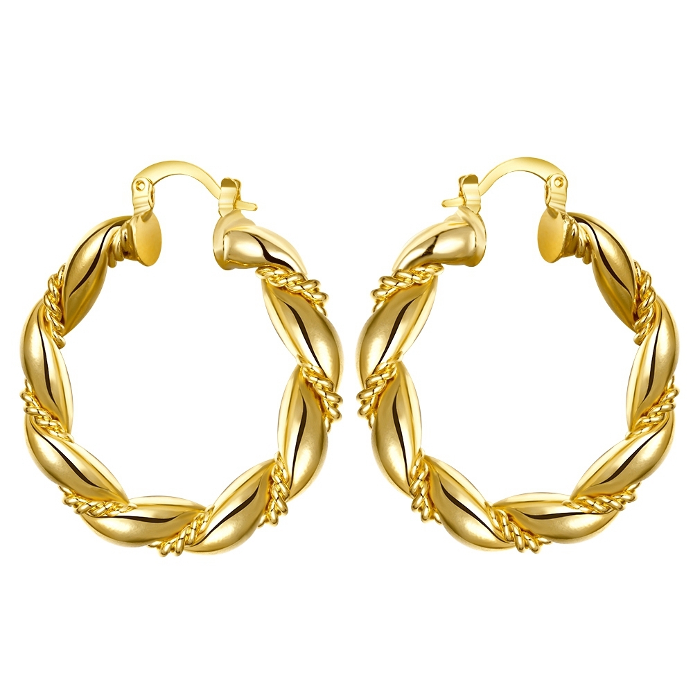 Fashion Jewelry 14K Gold Plated rope hoop earring