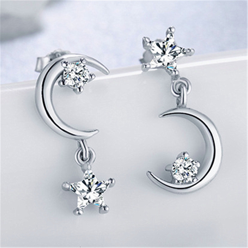 925 Silver Star Moon Earrings