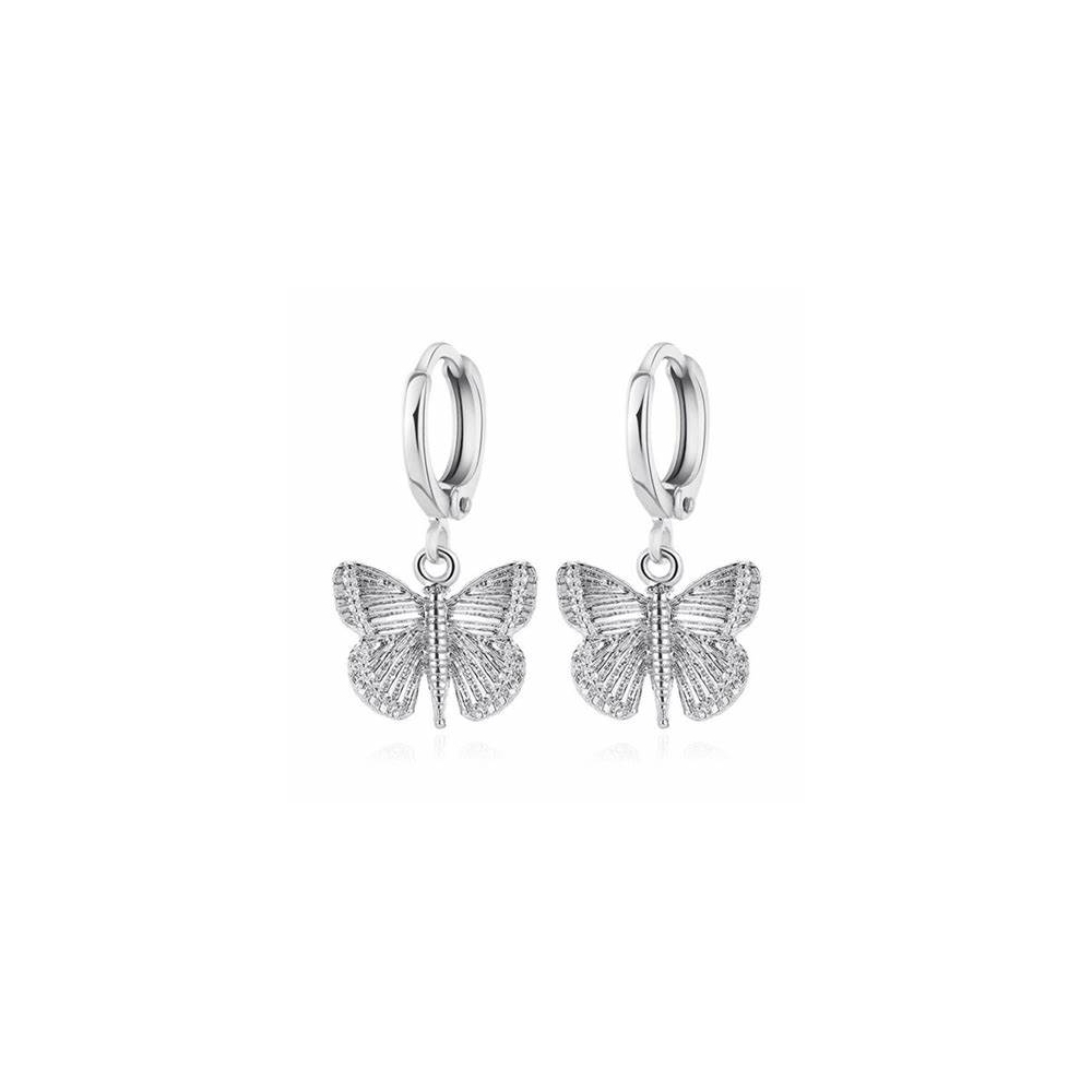 Stylish butterfly earrings, platinum butterfly Huggies earrings