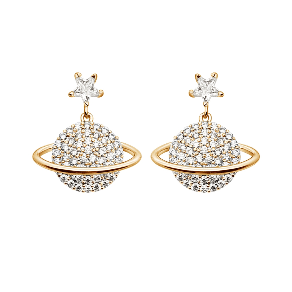 Lovely Planet Zircon earrings,  shiny planet silver  earrings