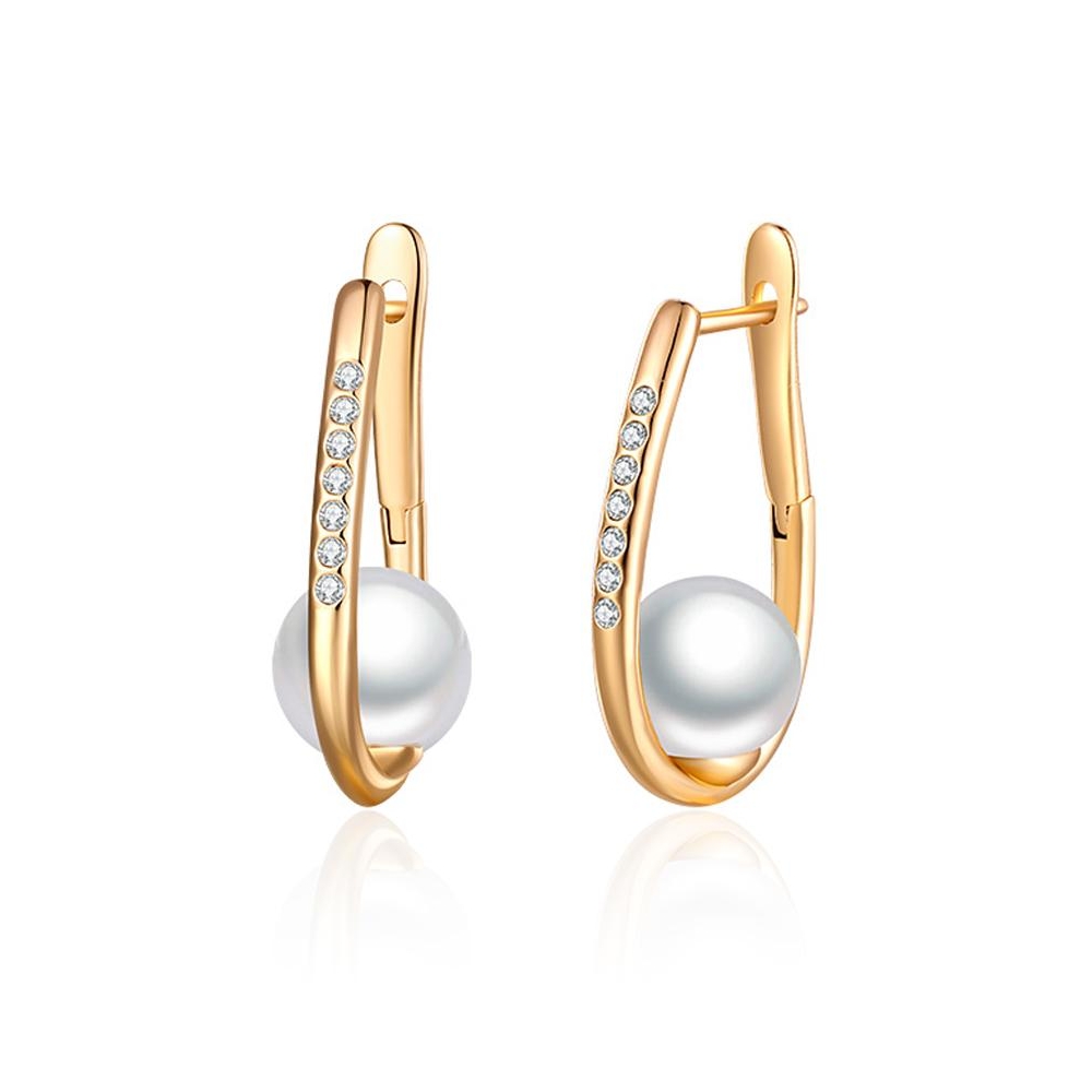 14K gold U-shaped pearl Huggies earrings, delicate jewelry earrings for women