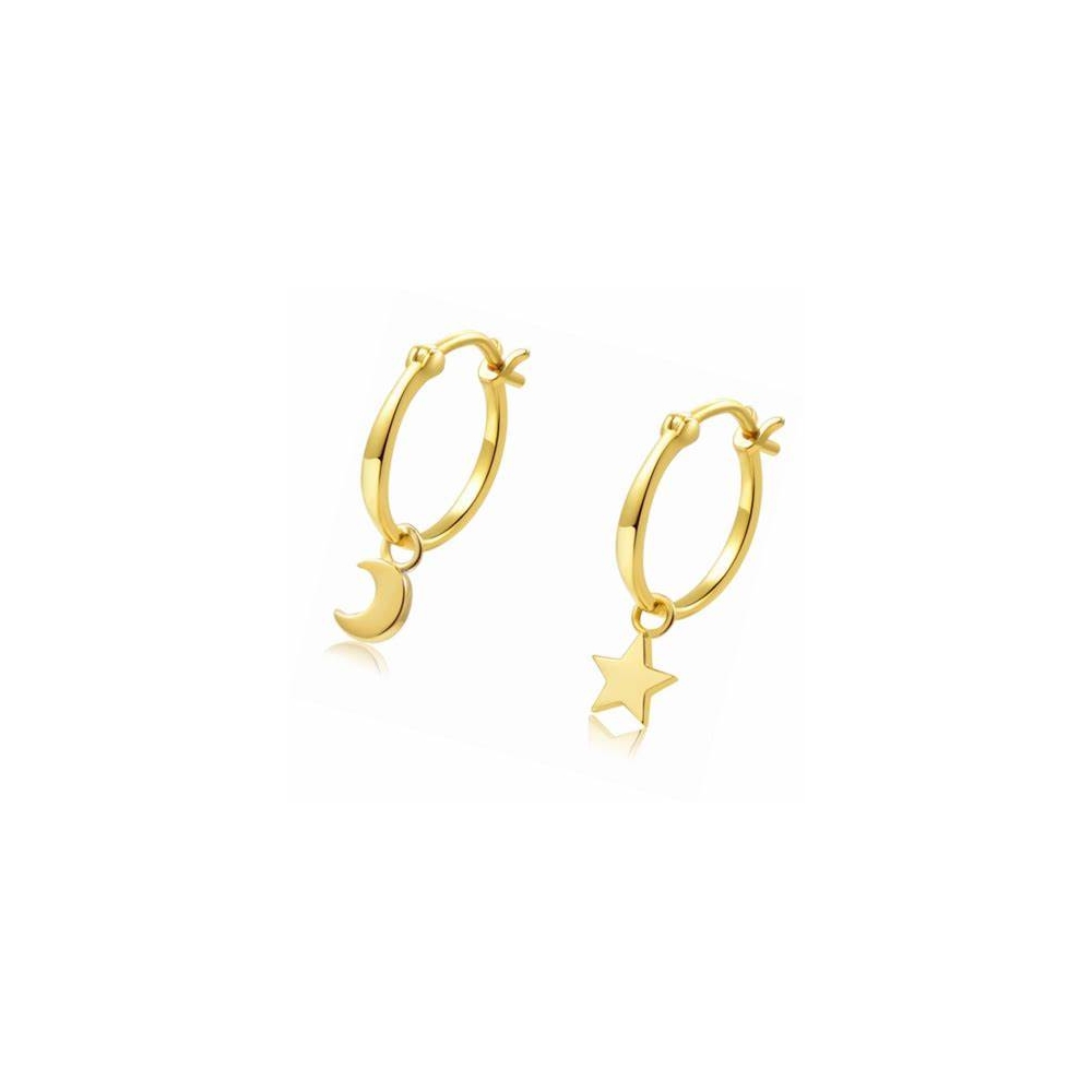 925 Silver Star Moon small charm hoop earrings, 14K gold plated hoopearring