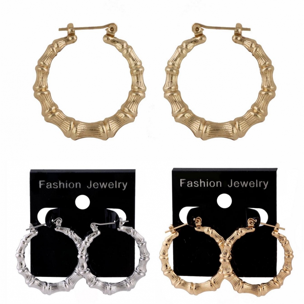 big hoop earring stainless steel PVD 18K gold plating bamboo earrings