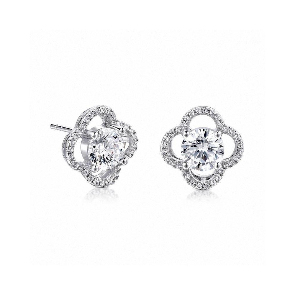 925 silver clover stud earrings, studded with crystal clover earrings