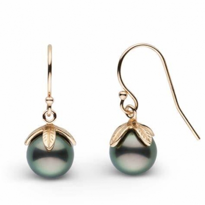 925 sterling silver Tahiti Pearl earrings, black pearl hook earrings for women