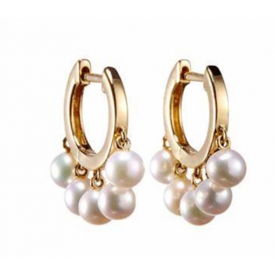 Rose gold plated pearl earrings, modern earrings small hoop pearl earrings