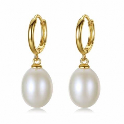 Delicate Women‘s Pearl Earrings 925 Silver Natural Single Water Pearl 8MM