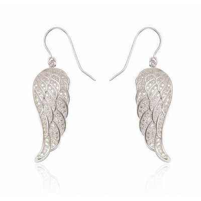 Angel wing earrings, hook earring wing encrusted with zircon