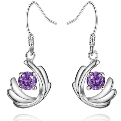 Custom silver crystal earrings, custom 925 silver amethyst earrings