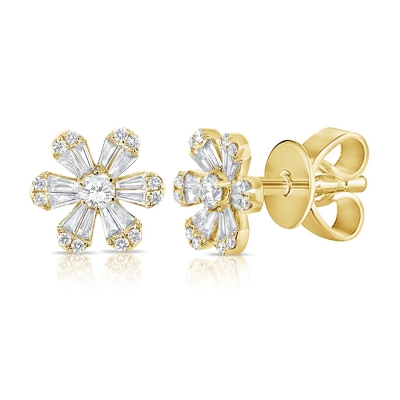 Lovely 14K gold plated flower stud earrings for women, 5A CZ flower earrings.